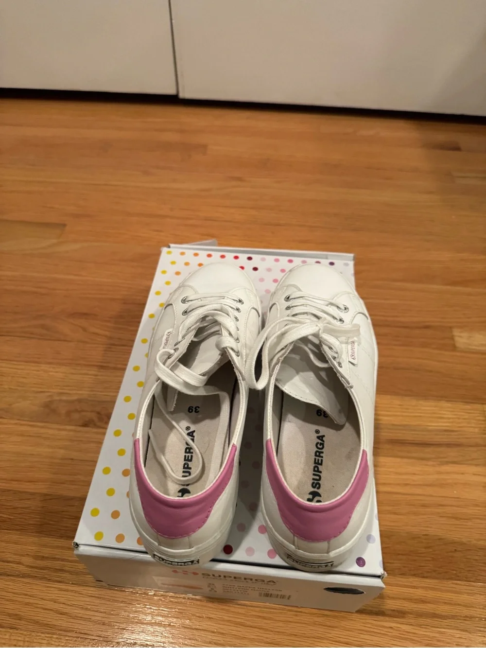 Superga White Sneakers with Pink Heel Tab